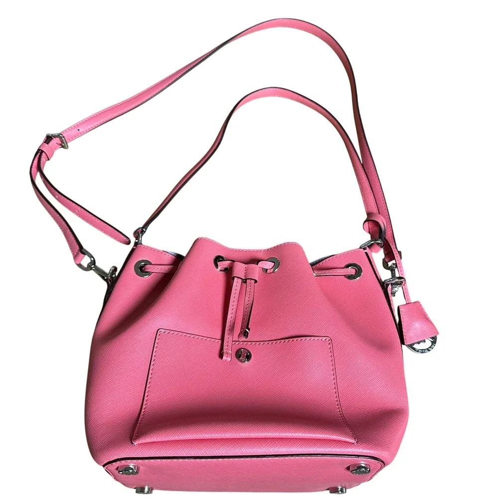 Michael Kors Saffiano Leather Bucket Bag Pink Crossbody Handbag‎